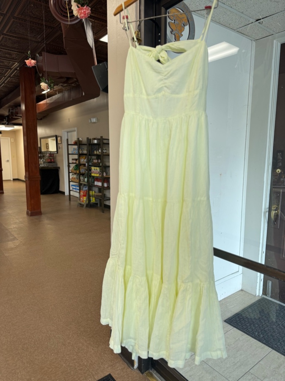 American Eagle Pastel Yellow Neon-Tint Tiered Maxi Dress NWT Large Garden Party